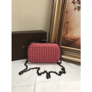 BOTTEGA VENETA Knot snakeskin-trimmed satin clutch 62548 Watermelon Red BV1048kH80