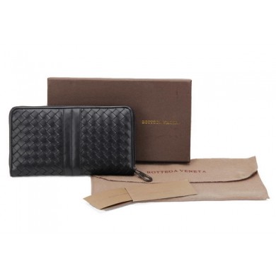 Copy Best Quality Bottega Veneta Edoardo Ebano Zip Around Wallet BV2017 Black BV91BR87