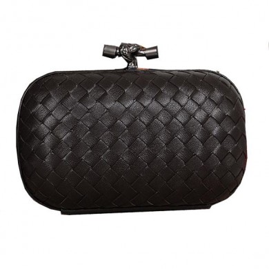 Copy Bottega Veneta Intrecciato Sheepskin Impero Ayers Knot Clutch 11308 Black BV1113UG71