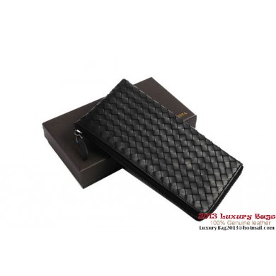 Designer Bottega Veneta Intrecciato Nappa Zippy Wallet BV1570 Black BV917eL18