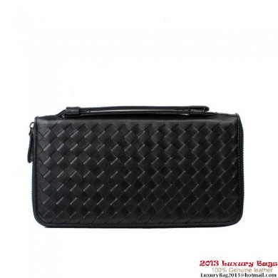 Imitation Bottega Veneta Intrecciato Nappa Zip Around Wallet BV583 Black BV337zB65