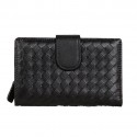 Replica Bottega Veneta Intrecciato Nappa Flap French Wallet BV2155 Black BV882cK54