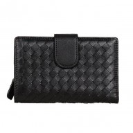 Replica Bottega Veneta Intrecciato Nappa Flap French Wallet BV2155 Black BV882cK54