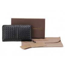 Copy Best Quality Bottega Veneta Edoardo Ebano Zip Around Wallet BV2017 Black BV91BR87