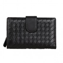 Replica Bottega Veneta Intrecciato Nappa Flap French Wallet BV2155 Black BV882cK54
