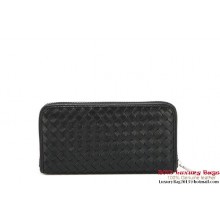 Bottega Veneta Intrecciato Nappa Zippy Wallet 115709-2 Black BV397dV68