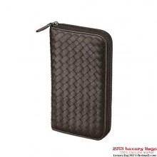 Luxury Bottega Veneta 114076 V4651 2040 Intrecciato VN Zip Around Wallet Ebano BV166Xo56