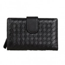 Replica Bottega Veneta Intrecciato Nappa Flap French Wallet BV2155 Black BV882cK54