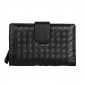 Replica Bottega Veneta Intrecciato Nappa Flap French Wallet BV2155 Black BV882cK54