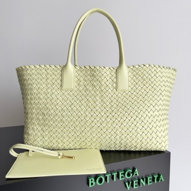 Replica Designer Bottega Veneta Large intreccio leather tote bag 608811 Zest washed BV520sk97