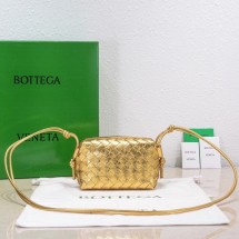 Copy Bottega Veneta Mini intrecciato leather cross-body bag 680254 gold BV1123dK58